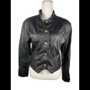 Vintage Black Leather Jacket M Buffalo Nickel Buttons Grunge Goth Street 80s 90s